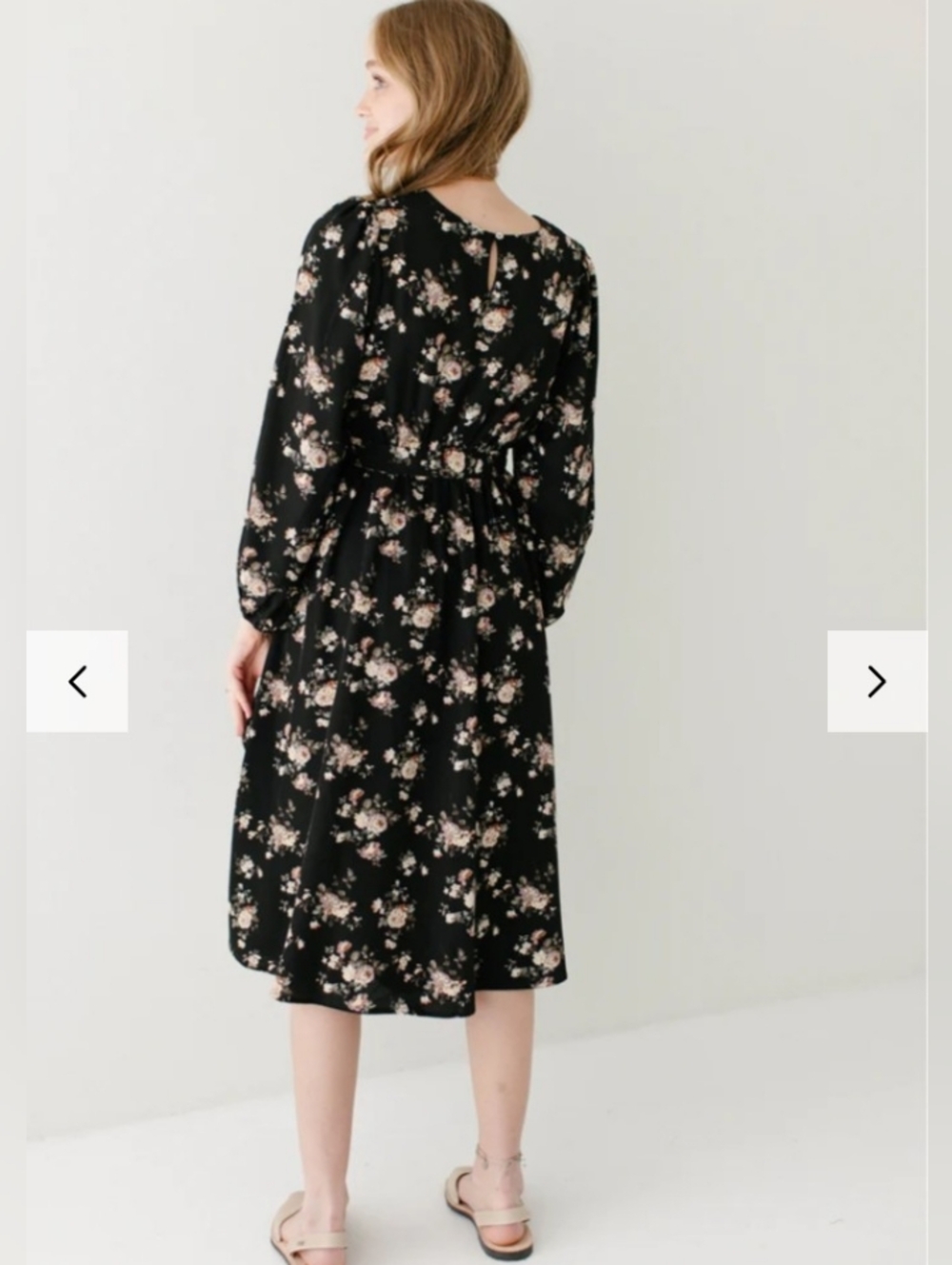 NWT Main Street Exchange Floral Ramona Small long sleeve Dress Tie Waist Modest - Picture 2 of 6